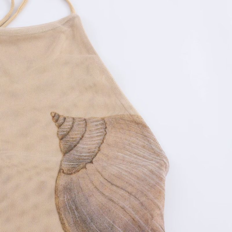Slim Fit Shell Print Silk Mesh Dress - Image 3