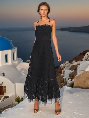 French Off-Shoulder Embroidered Lace Maxi Dress