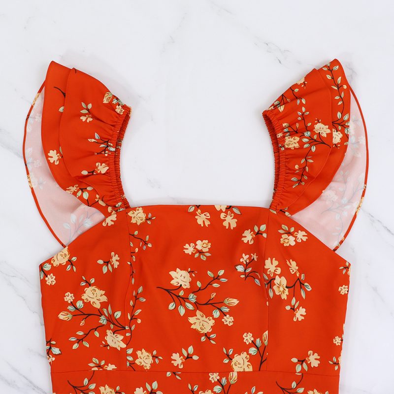 Summer Printed Dress with Flounced Sleeves - Image 4