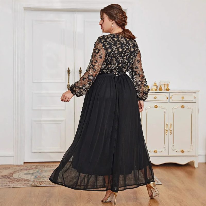 Black Panel V-Neck Long A-Line Dress - Image 2