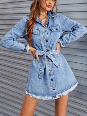 Retro Slim Fit Long Sleeve Denim Dress