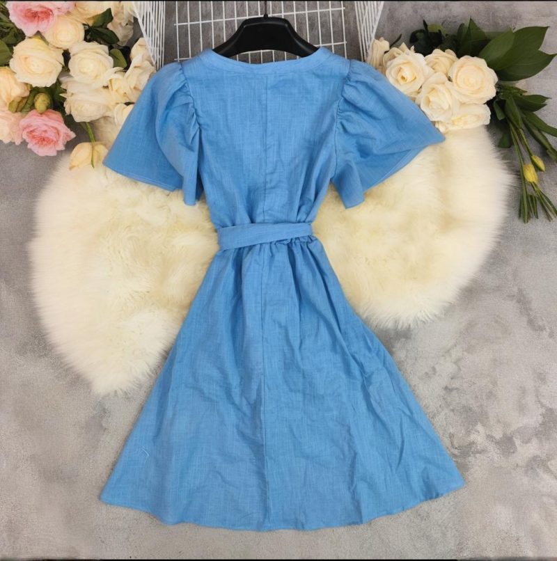 Lace-Up V-Neck High Waist Swing Dress - Image 2