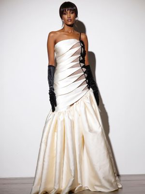 One-Shoulder Satin Contrast Fishtail Maxi Dress