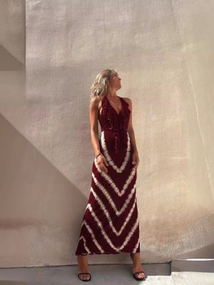 Printed V Neck A-Line Dress – Sleeveless Style