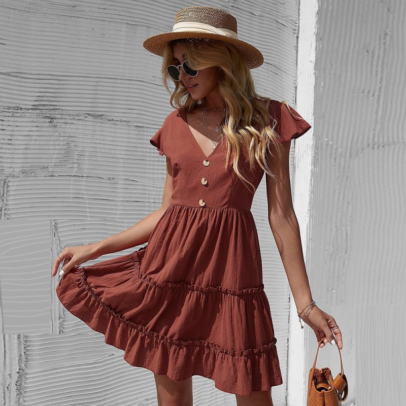 Red Cotton Office Sundress with Mid Waist - Image 2