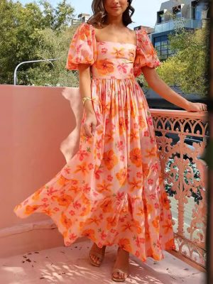 High Waist Printed A-Line Summer Dress