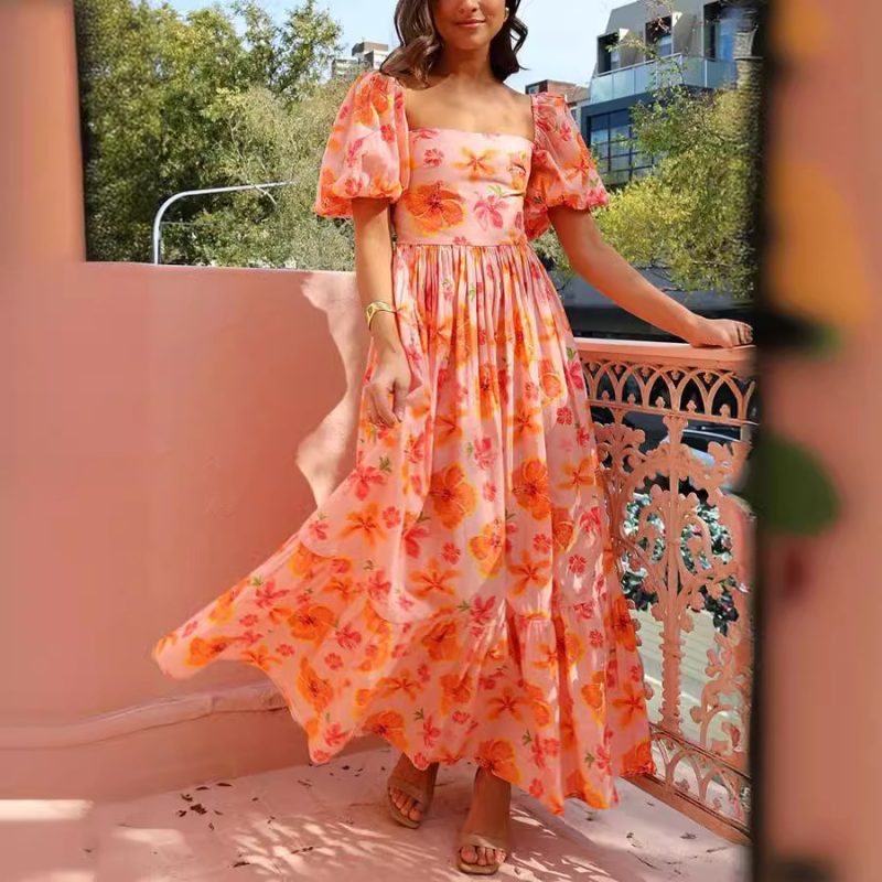 High Waist Printed A-Line Summer Dress