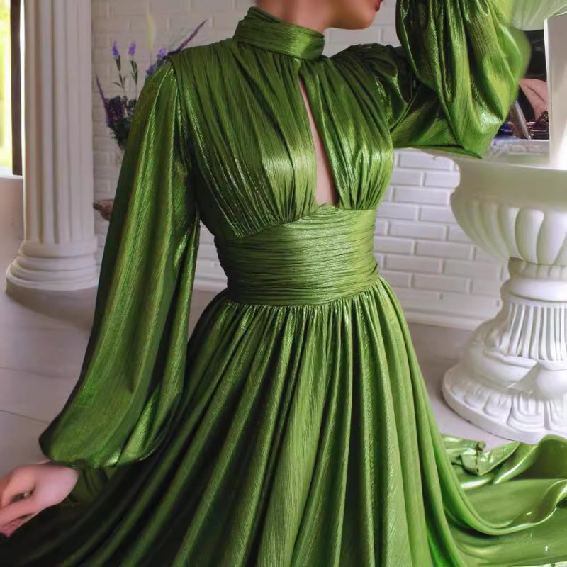Avocado Green Halter Maxi Dress with Swing Skirt - Image 2