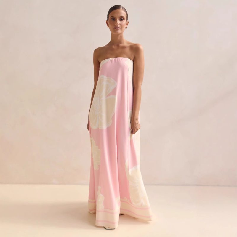 Chic Bandeau Style Printed Summer Dress Women