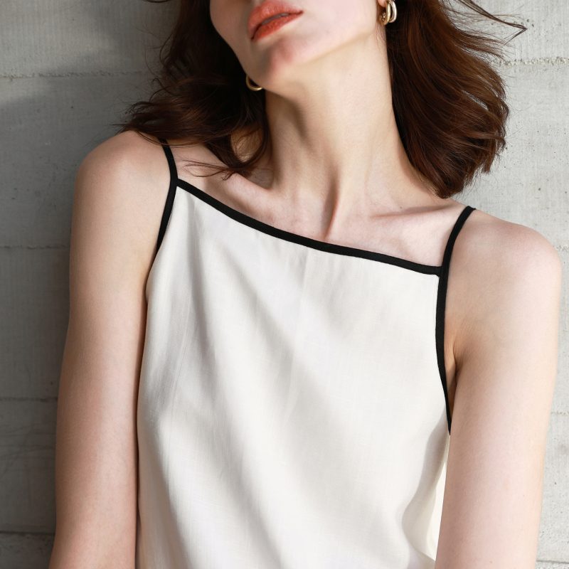 White Contrast Color Cotton Linen Summer Dress - Image 4