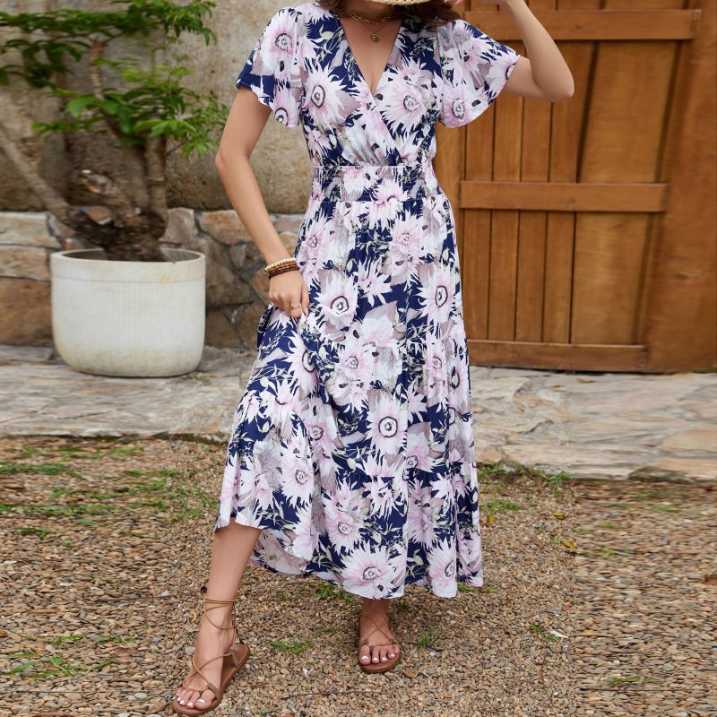 Slim Fit V-Neck Rayon Vacation Maxi Dress - Image 2