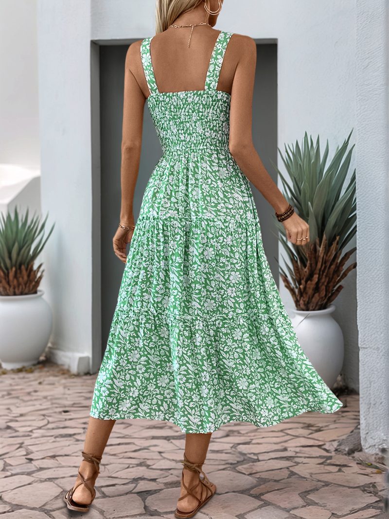 Sweet Floral Backless Summer Printed Suspender Dress - Image 3