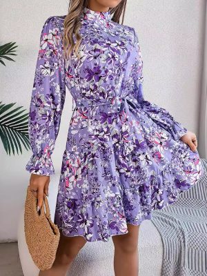 Vintage-Inspired Stand Collar Floral Midi Dress