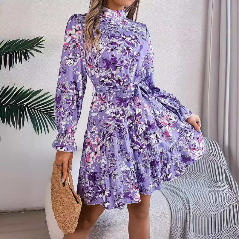 Vintage-Inspired Stand Collar Floral Midi Dress