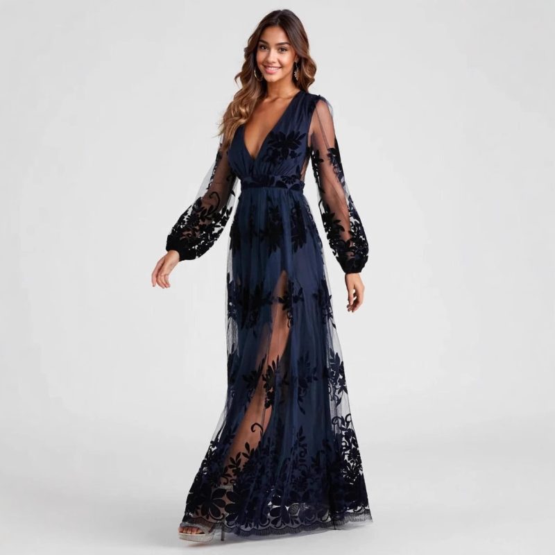 Evening Maxi Dress – High Split Sleeves Look - Image 3