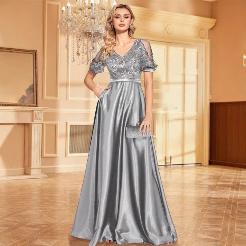 Sequined Short Sleeve Bandeau Fishtail Evening Dress