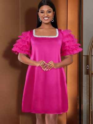 Women’s Autumn Drilled Bell Sleeve Office Dress