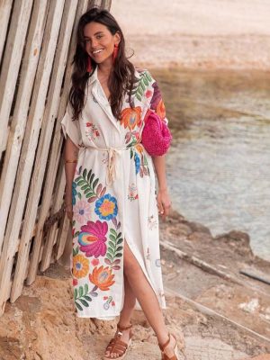 Positioned Print Loose Beach Vacation Dress