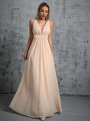 Elegant Lace-Up Deep V Formal Evening Dress
