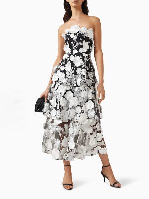 Ruffled Floral Stitching Tube Top Maxi Dress