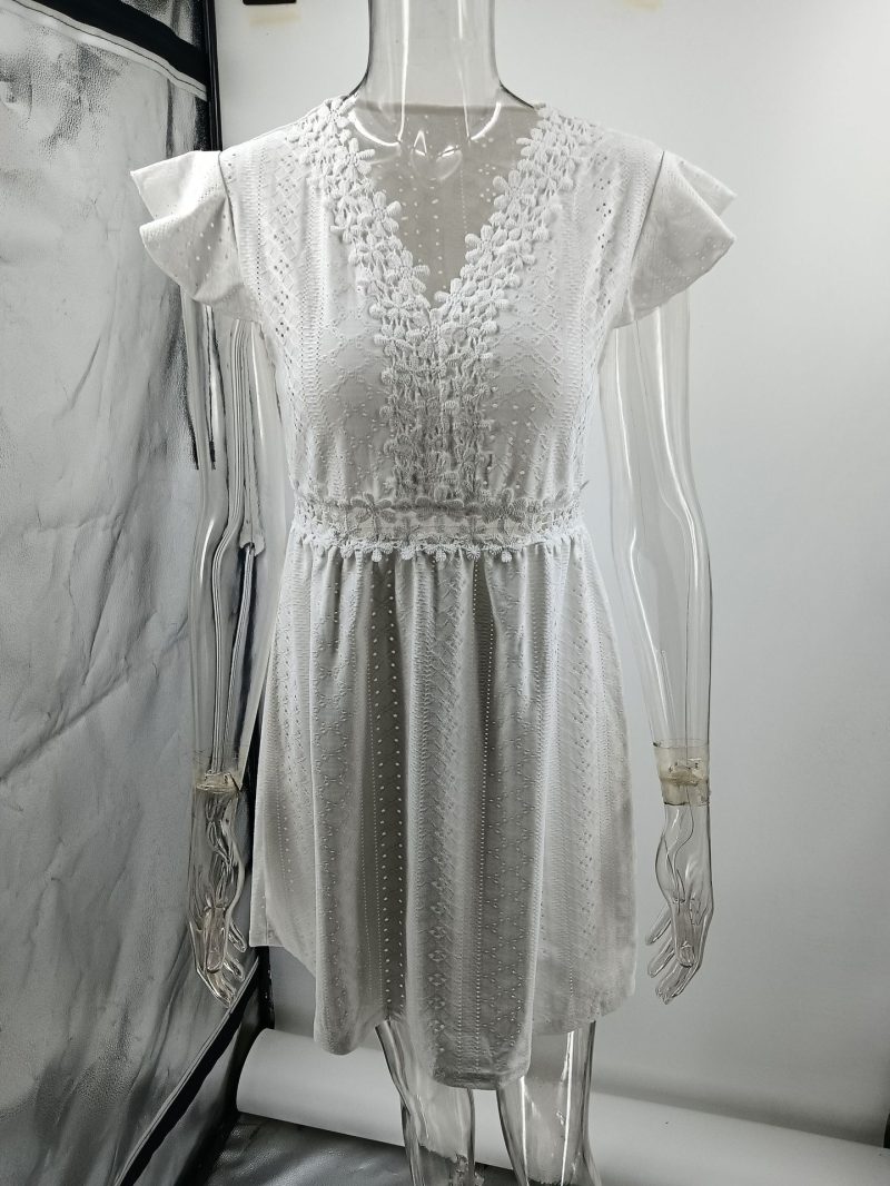 Women's Summer Lace Patchwork Knitted Cutout Dress - Image 4