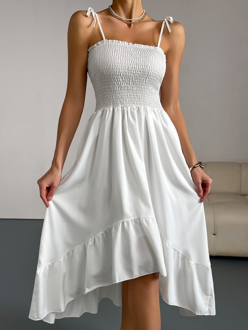 Elegant Solid Sling Bandeau Lace-Up Mid Dress - Image 2