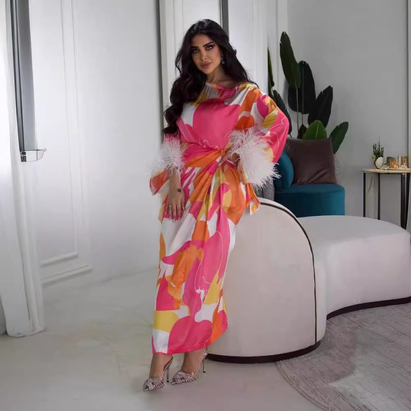 Spring Summer Printed Feather Prom Dress Women - Image 2