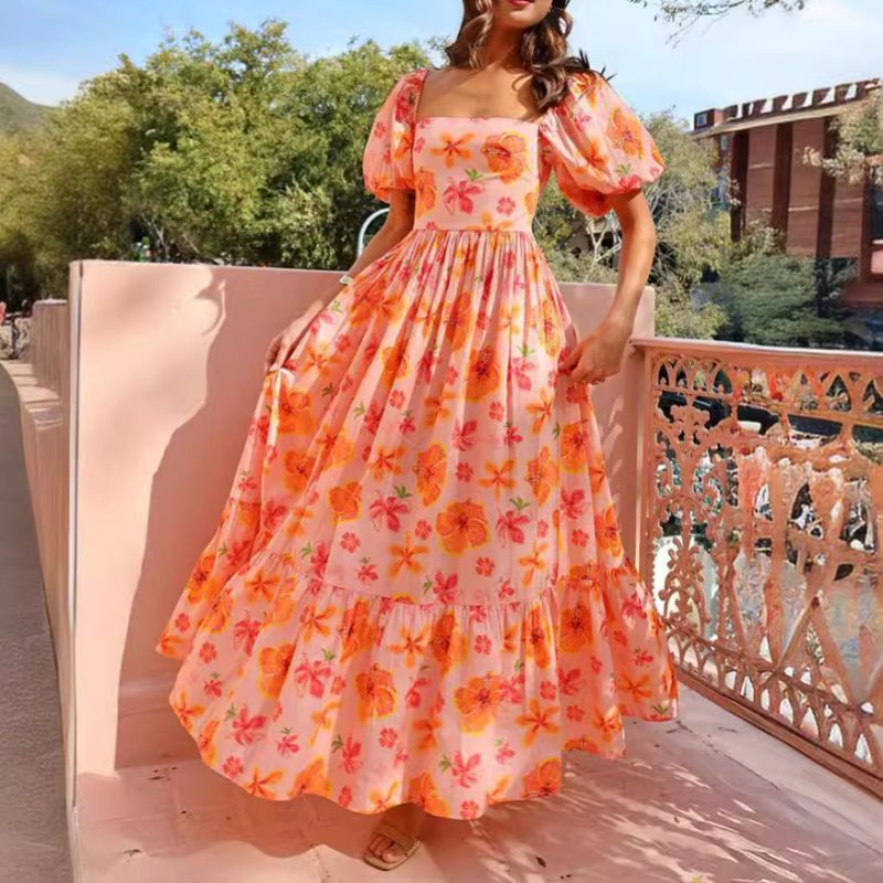 High Waist Printed A-Line Summer Dress - Image 2