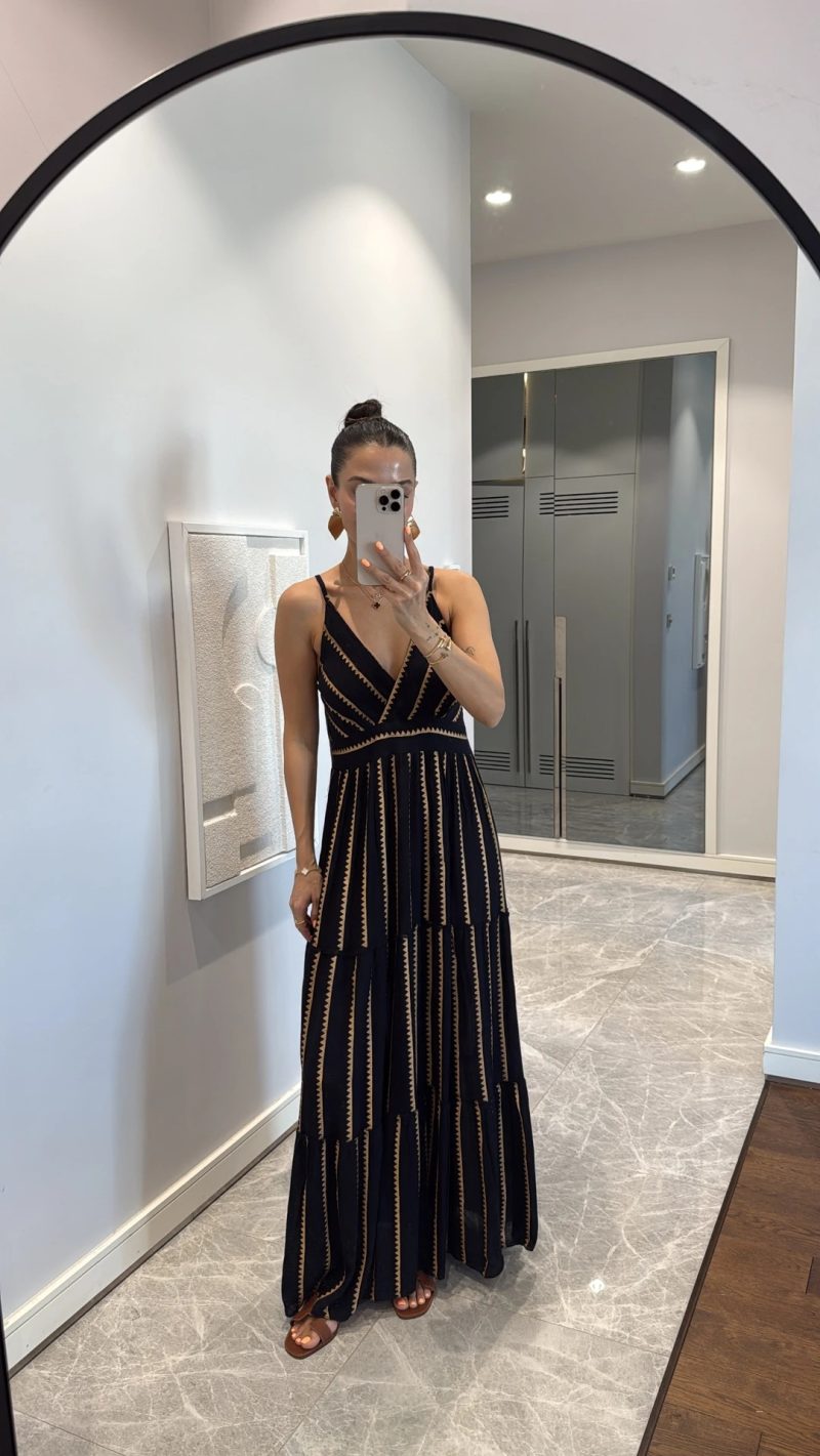 Summer Geometric Print V-Neck Pleated Maxi Dress - Image 3