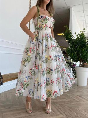 Tight Waist Cami Dress – Embroidered Backless Style