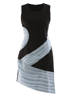 Asymmetric Contrast Stitch Pleated Waist Vest Dress