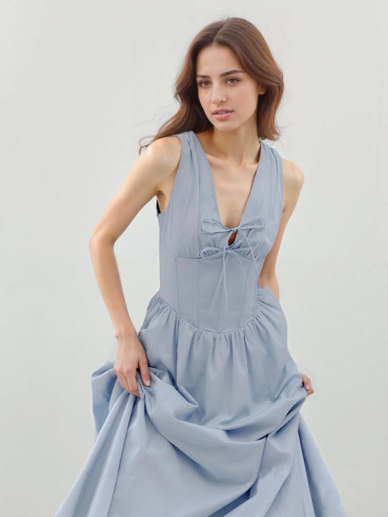 Summer V-Neck Slim Strap Lace-Up Dress - Image 2
