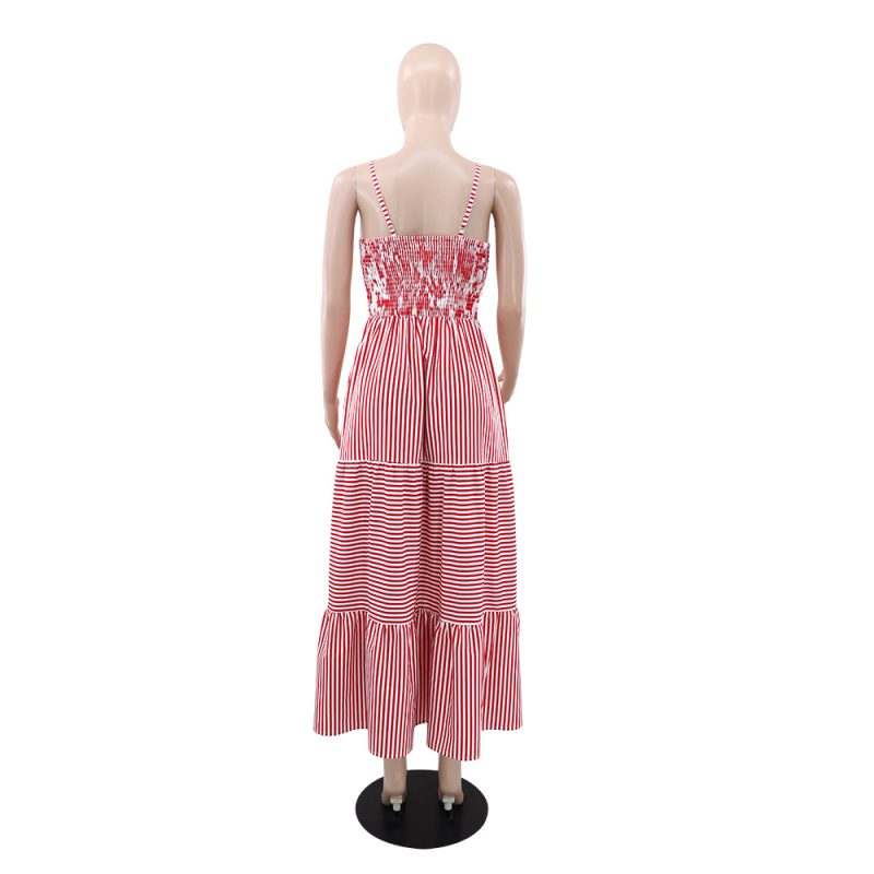 Striped Spaghetti Strap Casual Summer Dress - Image 2