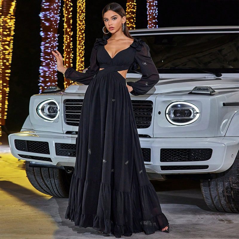 Elegant Chiffon Stitching Formal Swing Maxi Dress