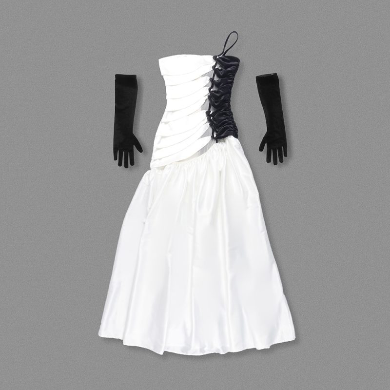One-Shoulder Satin Contrast Fishtail Maxi Dress - Image 4