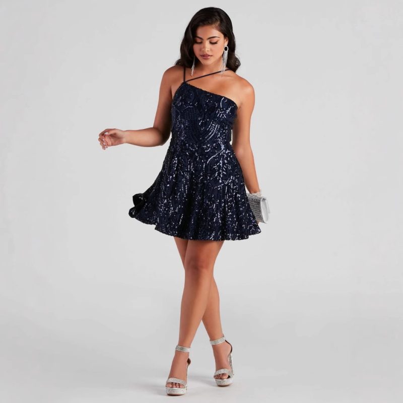 One Shoulder Sequin Summer Party Dress - Image 4