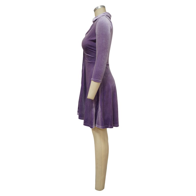 Korean Velvet Long Sleeve A-Line Dress - Image 4