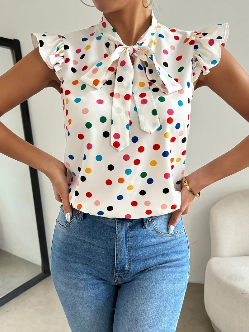 Lace-Up Ruffle Sleeve Printed Summer Top - Image 4