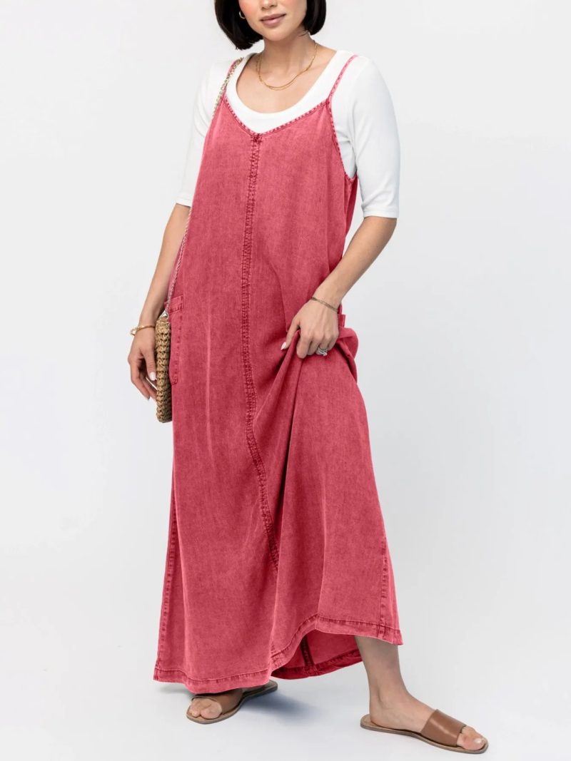 Minimalist Loose Solid Color Casual Denim Dress - Image 4