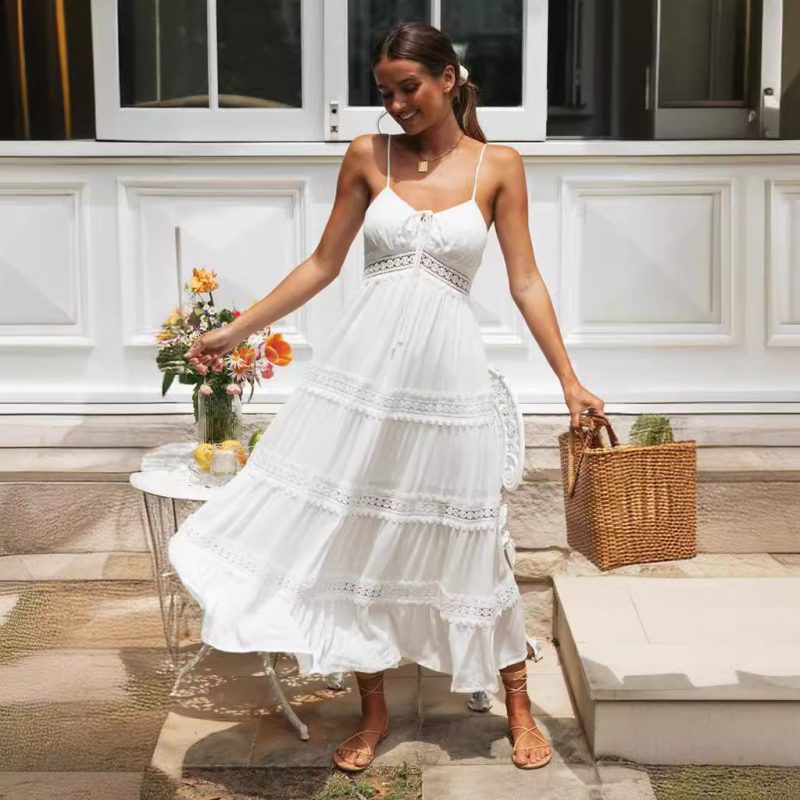 Bohemian Lace Stitching Sling Swing Dress