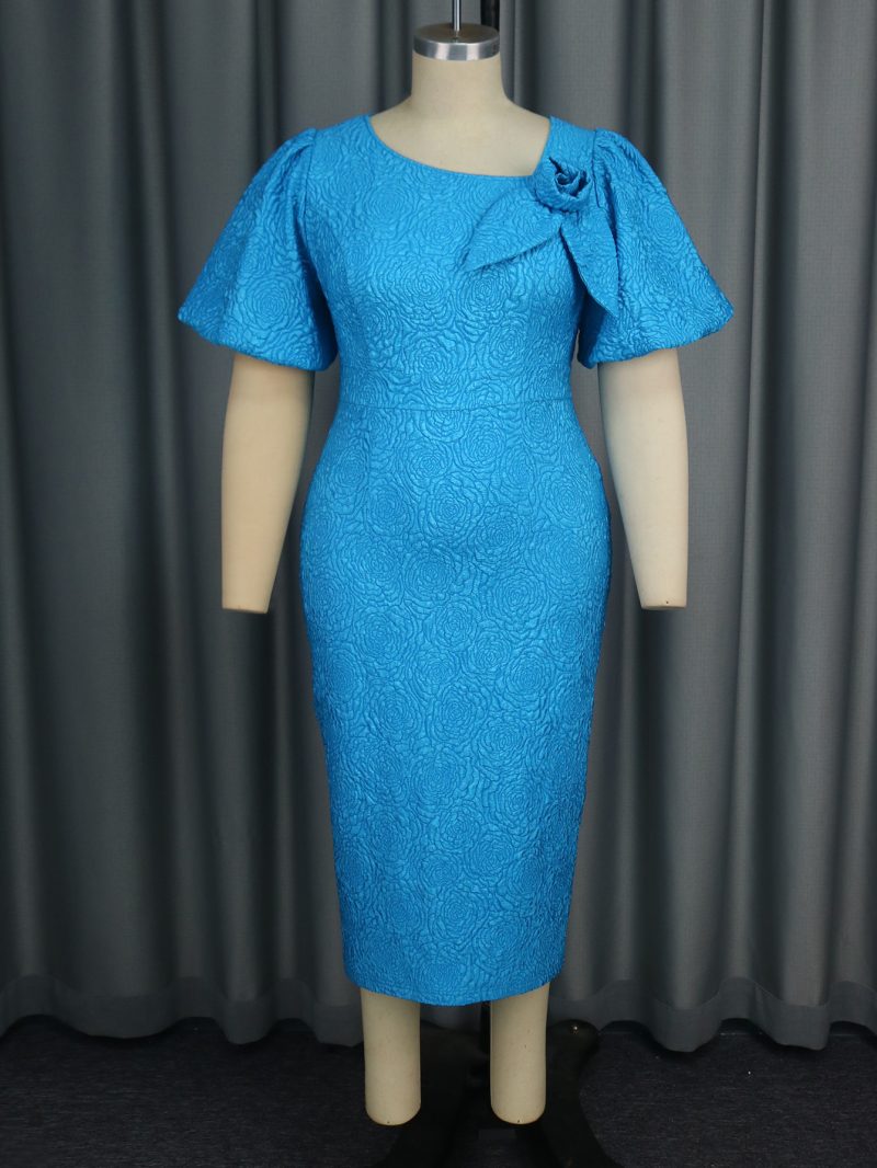 Elegant Jacquard Cocktail Dress with Asymmetric Collar - Image 2