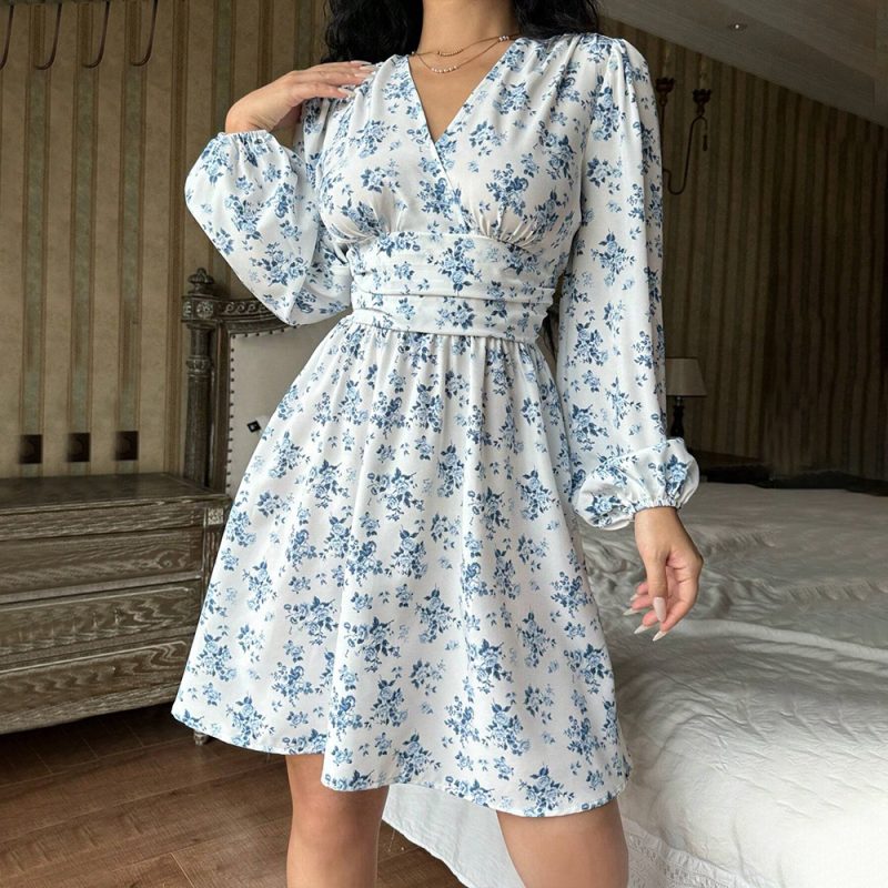 Floral High Waist A-Line Winter Dress - Image 3