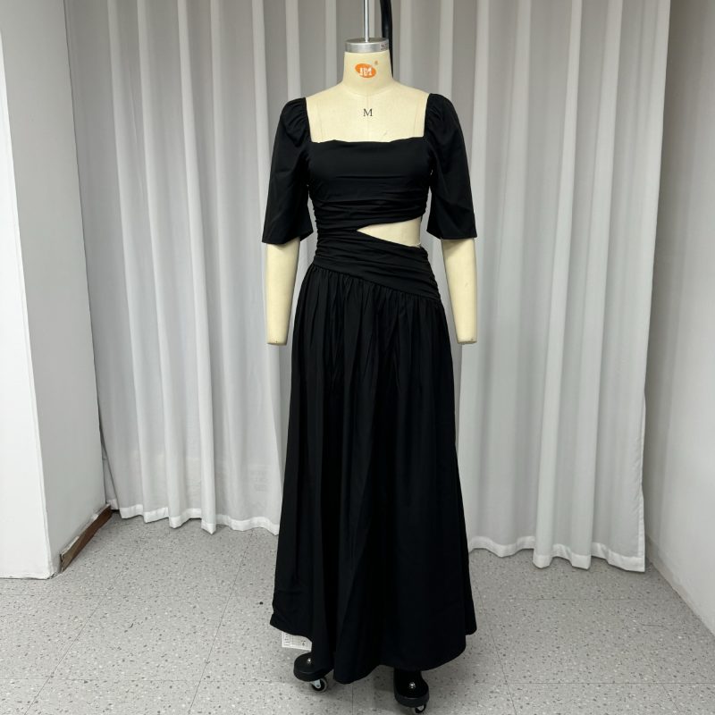 Autumn Puff Sleeve Cutout Solid Color Dress - Image 4