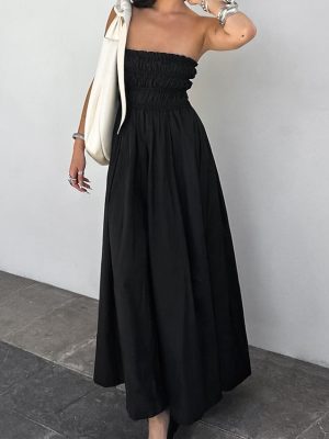 Elegant Black Tube Top Vacation Dress
