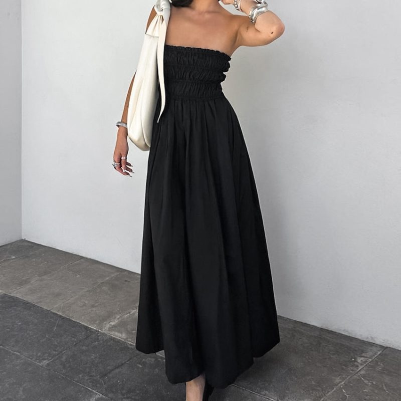 Elegant Black Tube Top Vacation Dress