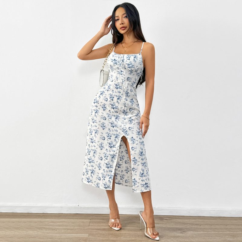 Floral Strap High Waist A-Line Summer Dress - Image 3