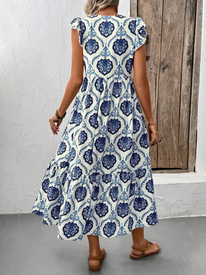 Summer Lotus Leaf V-Neck Ethnic Printed Jumpsuit - Image 3