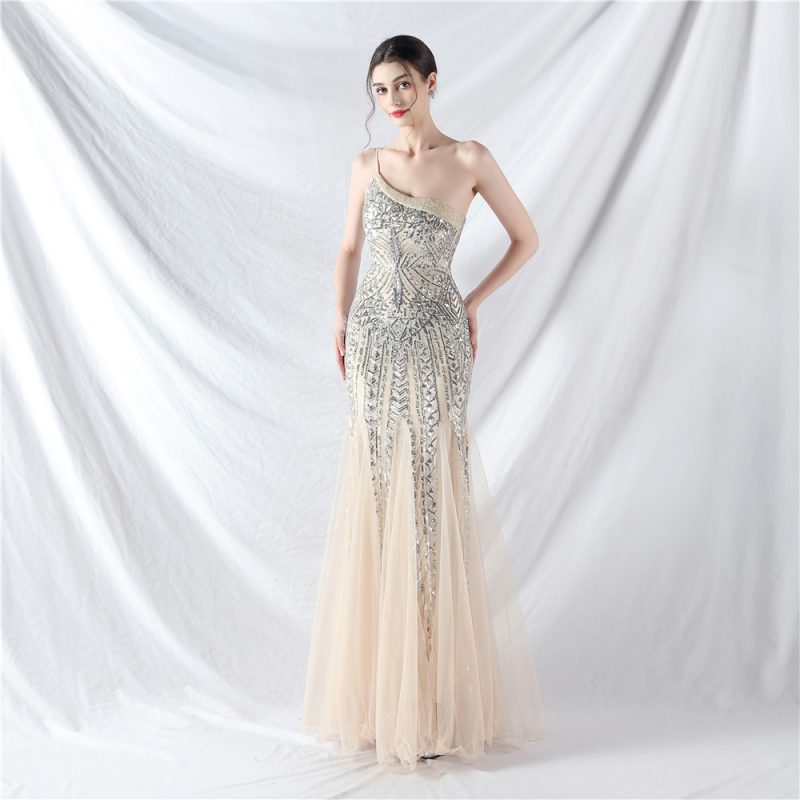High-End Floral Beaded Sequin Mesh Evening Dress - Image 2