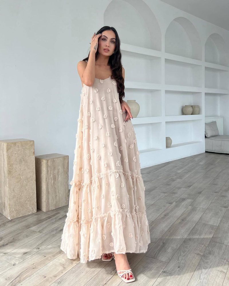 Three-Dimensional Floral Tiered Swing Dress Women - Image 4