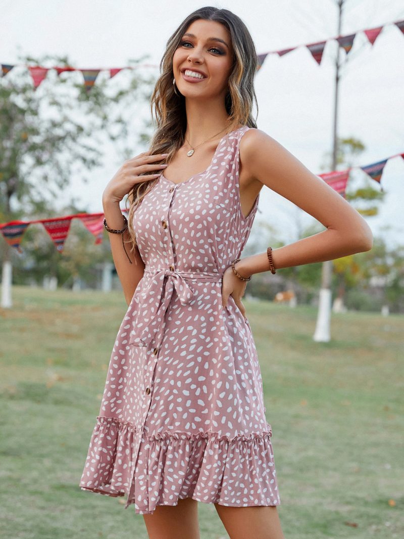 Summer Stone Print A-Line Vest Dress Women - Image 3